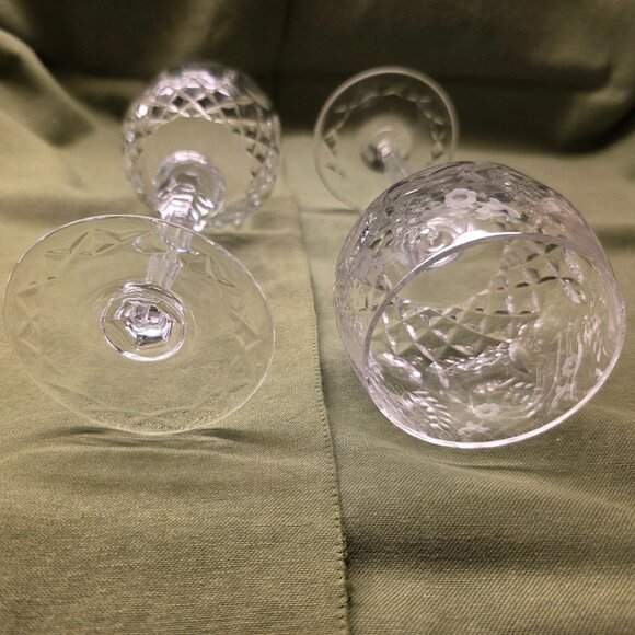Set of 2 Rogaska Crystal Gallia Wine Hock Balloon Glasses 8" Flora Orig Owner - Picture 6 of 8